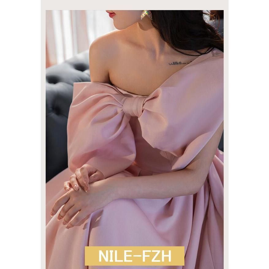 イブニングドレス ピンク オフショルダー 結婚式ドレス サテン ドレス