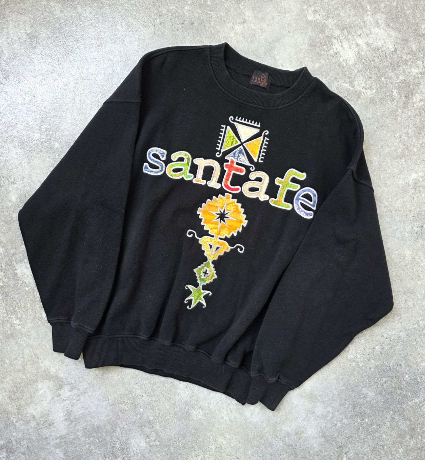 Santa fe サンタフェ ロゴ パッチワーク アップリケ 刺繍 スウェット 