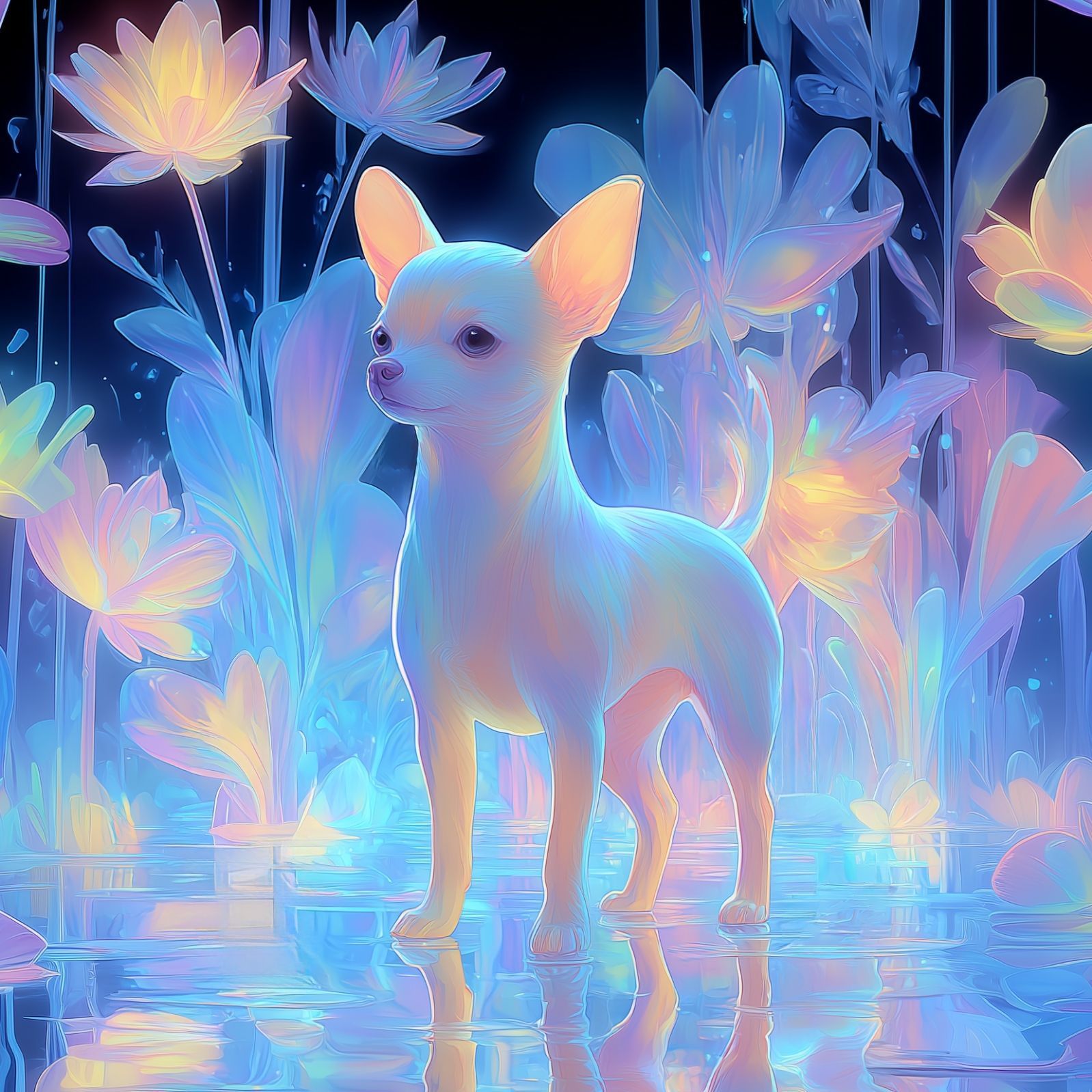 名入れOK リフレクション - チワワ犬 No.3 アートポスター ペットロス うちの子記念日 北欧 ナチュラル モダンインテリア