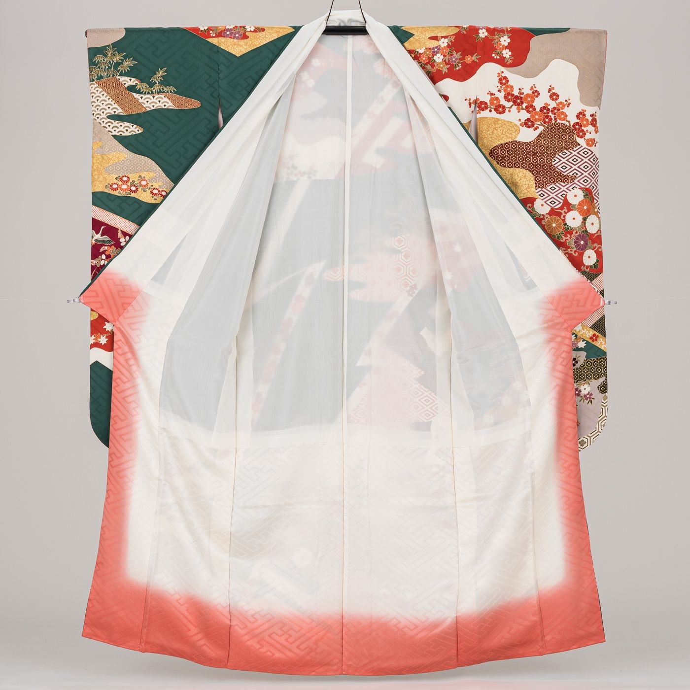 平和屋着物○染色作家 斉藤三才 振袖 寿光織 花鳥文 薔薇 暈し染め