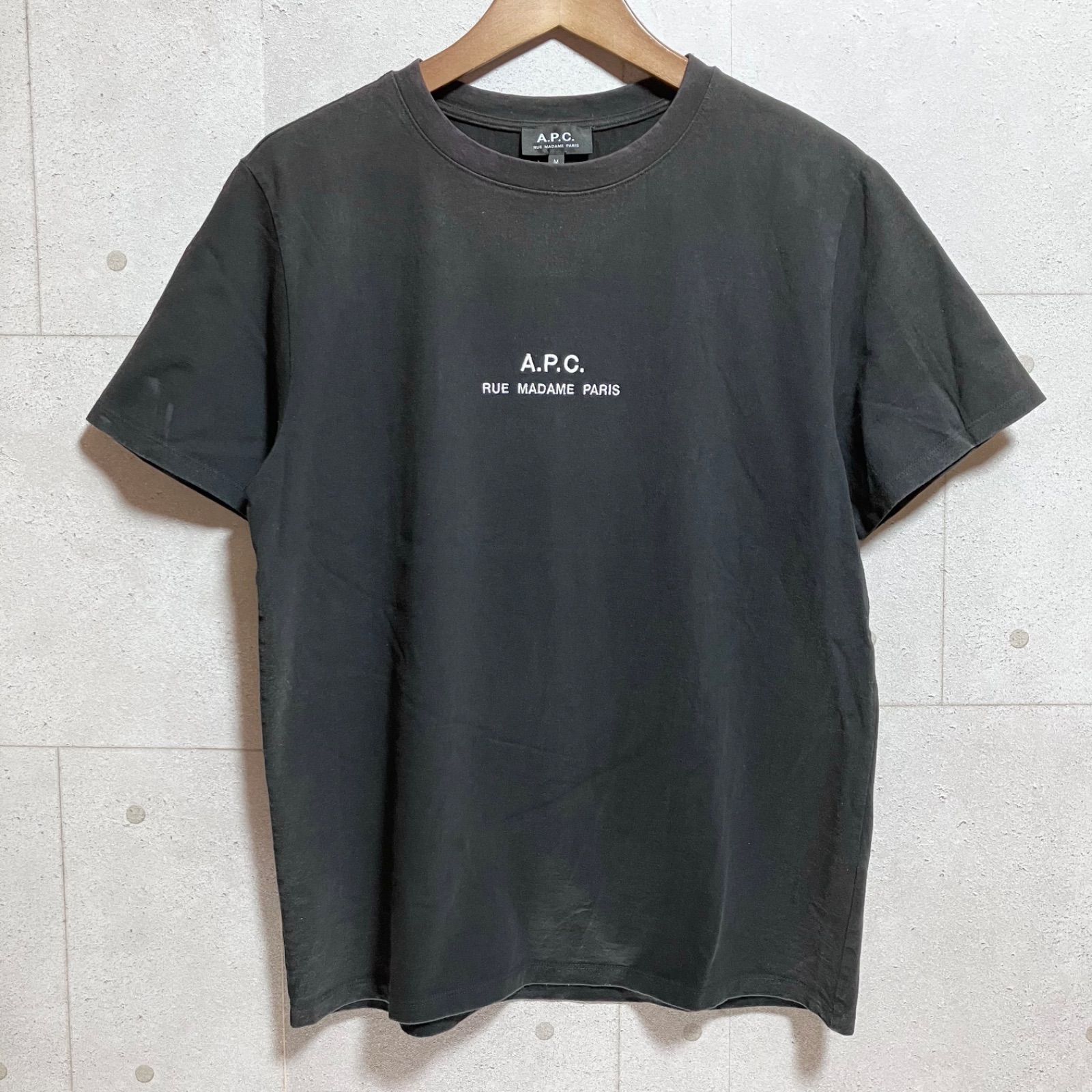 archivio - coco 中古 アルチビオ archivio メンズ 半袖シャツ 46(M) 黒 ブラック モックネック ビッグロゴ A.P.C. アーペーセー ロゴ Tシャツ センターロゴ 刺繍 半袖