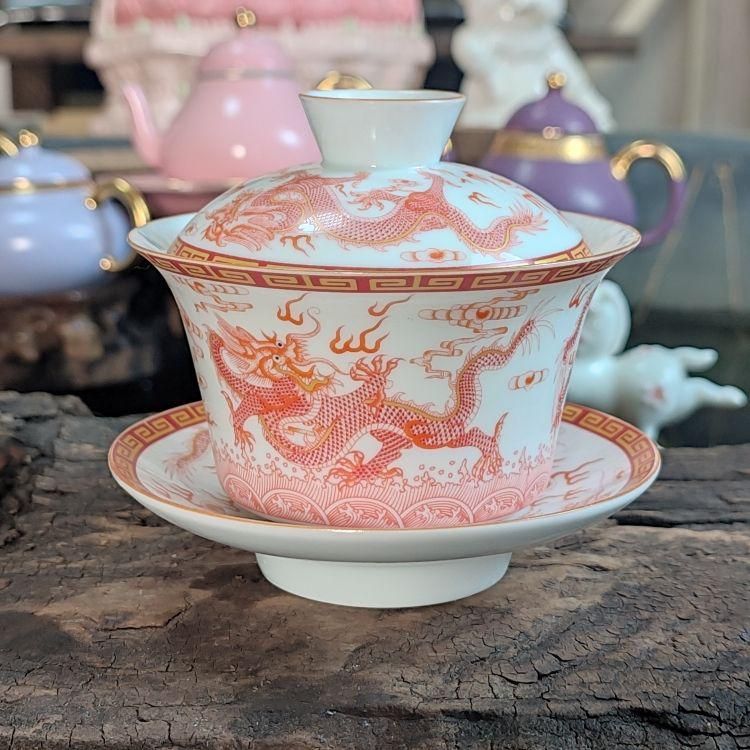 中国茶器 紅竜三才蓋碗 茶碗 湯飲み煎茶器 新品未使用 中国茶器 景徳鎮?紅乾隆三才蓋碗茶碗 湯飲み 煎茶道具 未使用品