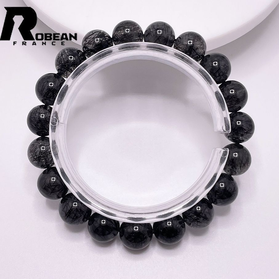 在庫切れ 高級 EU製 定価9万円ROBEAN・ブラックルチルクォーツ黒針水晶 ブレスレット パワーストーン 金運 天然石 原石 ギフト プレゼント 10.9-11.4mm L0103004