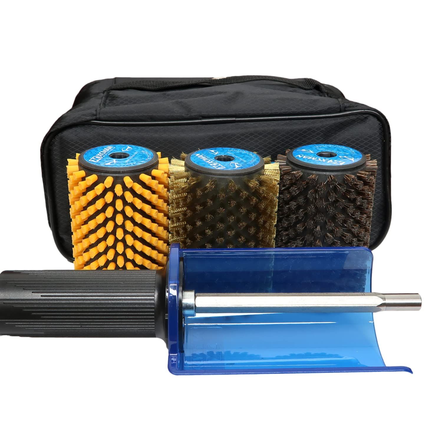 ベアリング入りハンドル 回転ブラシセット ブラシ３個セット ワックス掛けブラシ ナイロン スキー 馬 スノーボード 真鍮orコルク