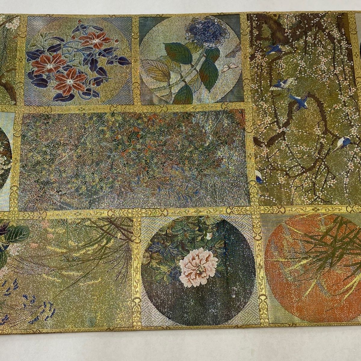 丸帯 美品 逸品 プラチナ本金箔 壱阡八百口織 花鳥画天井絵巻