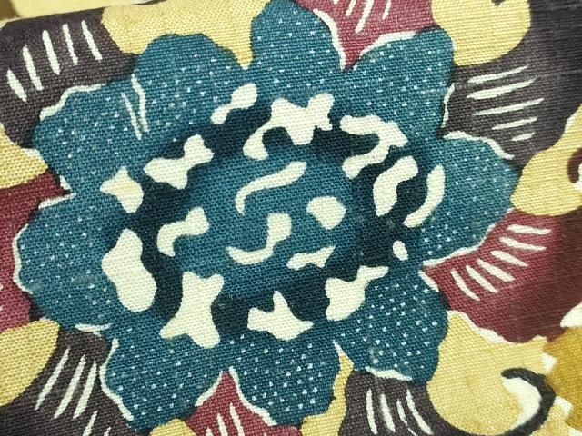 平和屋本店□極上 江戸紅型 九寸名古屋帯 紬地 花唐草 逸品