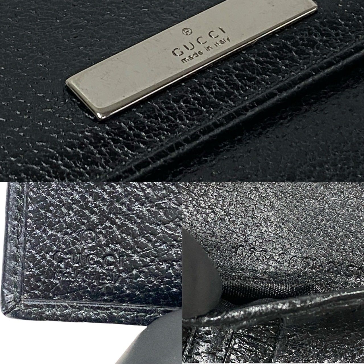 極 美品 箱付き GUCCI グッチ ロゴ 金具 レザー 本革 二つ折り