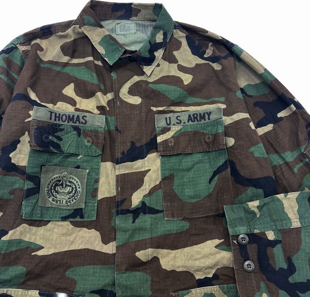 アメリカ軍  米軍 実物 ウッドランド カモフラ 迷彩 BDU ジャケット M ミリタリー アメカジ ストリート カジュアル サバゲー 古着BE250