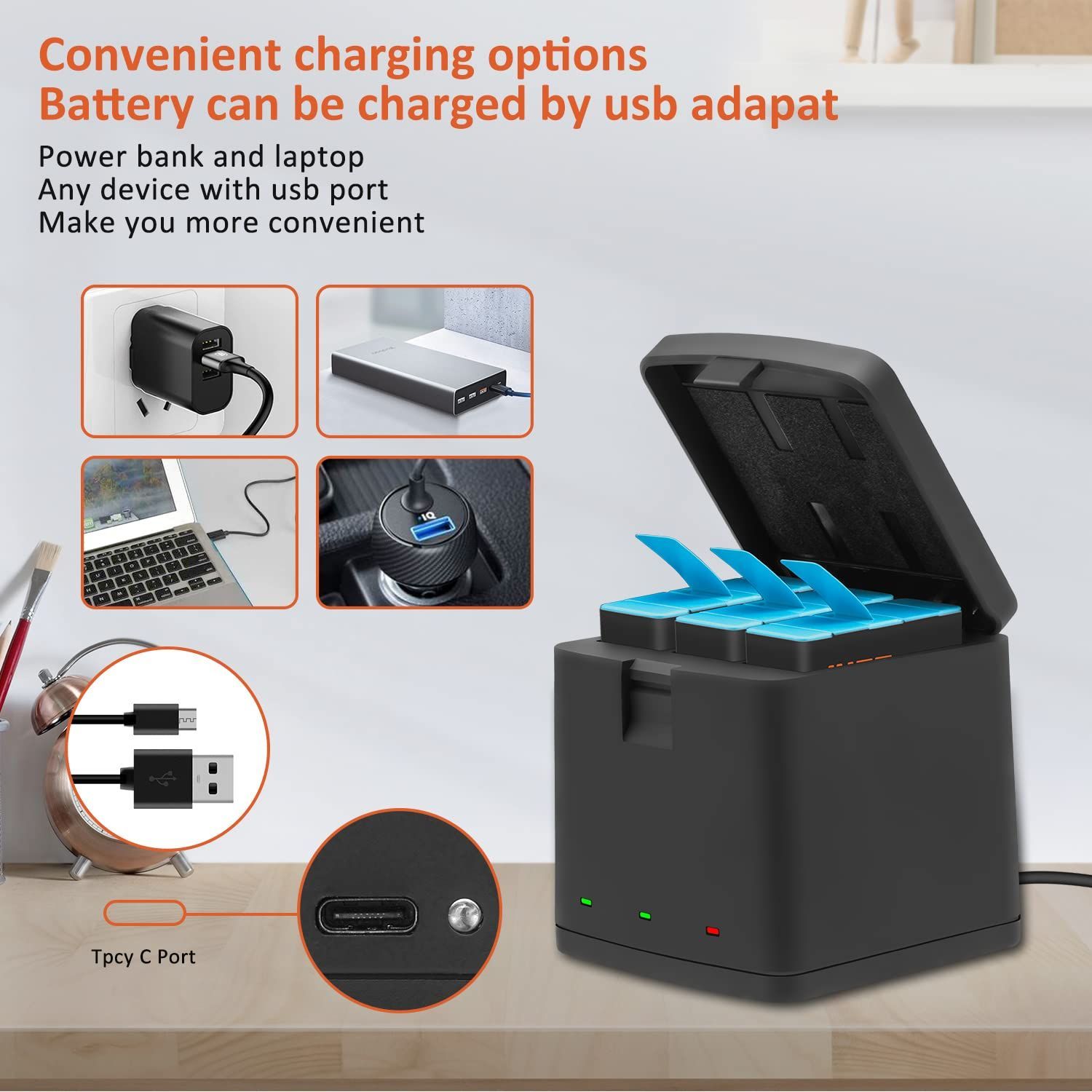 新着商品】3個1800mAh Type 充電器セット C USB バッテリー 収納