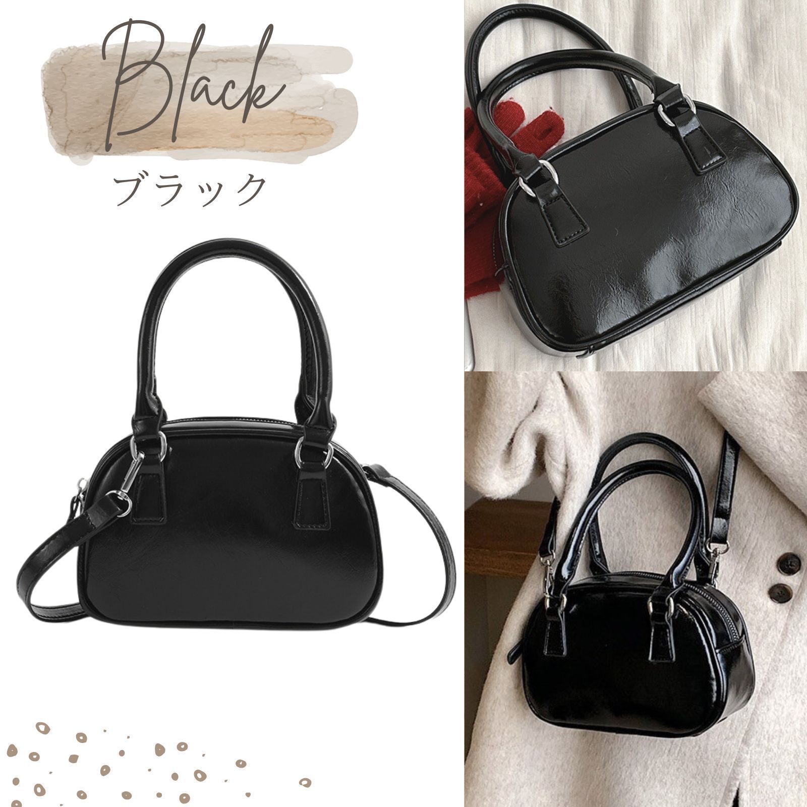 レディース コンパクトボストン ショルダーバッグ シルバー