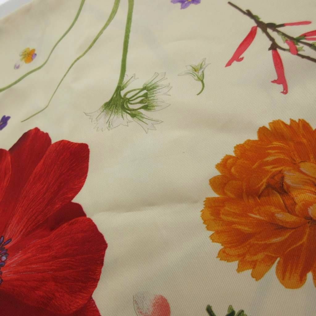 グッチ GUCCI スカーフ 絹 シルク 花柄 クリームカラー /UO □GY18  