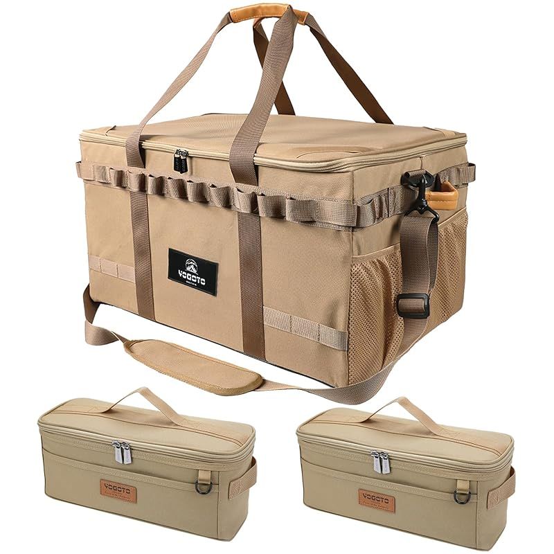 YOGOTO 収納ボックス アウトドア キャンプ ギアボックス コンテナ 60L トランク収納 大容量 深型 車載収納 仕切り付き 大きいサイズ メッシュポケット付き デージーチェーン付き ショルダーストラップ付き 軽量 持運び便利 60Lカー 0