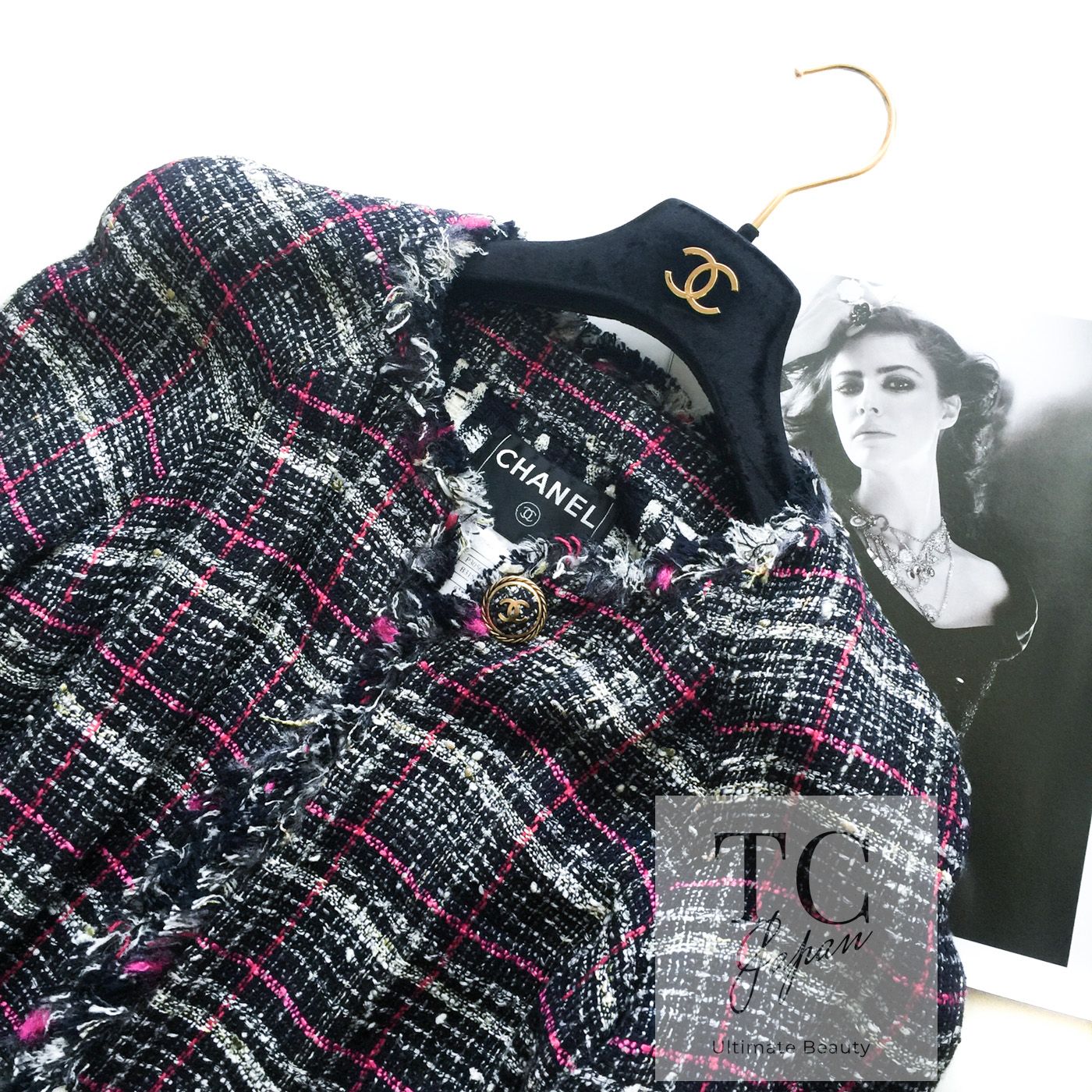 シャネル コート CHANEL ネイビー ピンク ビッグCC ボタン春夏 サマー