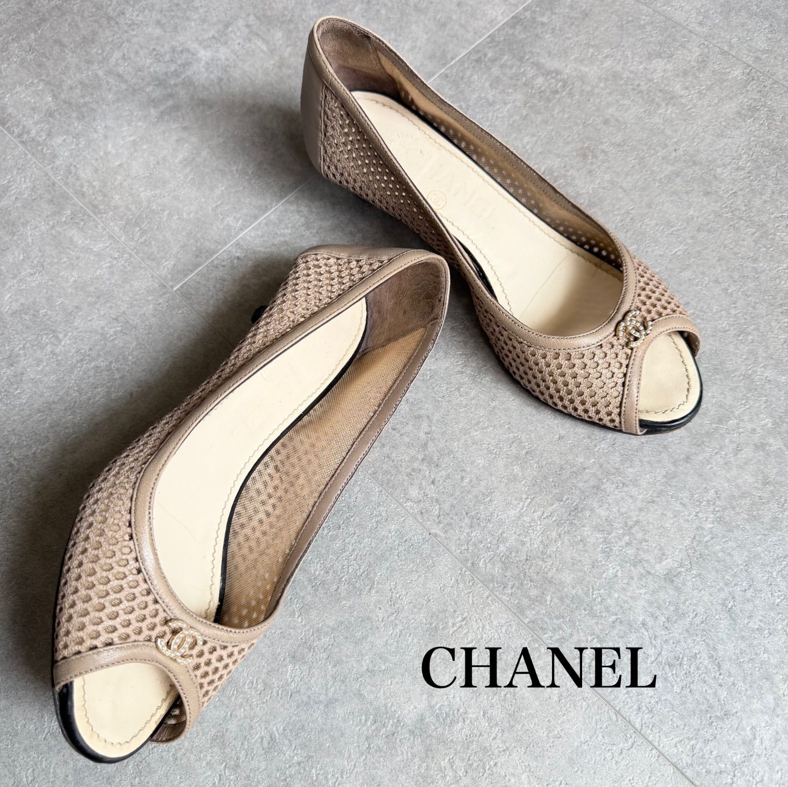 CHANEL シャネル メッシュパンプス ココマーク パール ベージュ