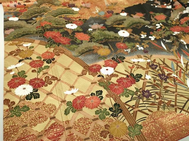 平和屋着物●豪華振袖　駒刺繍　雲取り籬花文　暈し染め　金彩　正絹　逸品　DAAQ3507ps 平和屋着物○豪華振袖 駒刺繍 雲取り籬花文 暈し染め 金彩 正絹 逸品