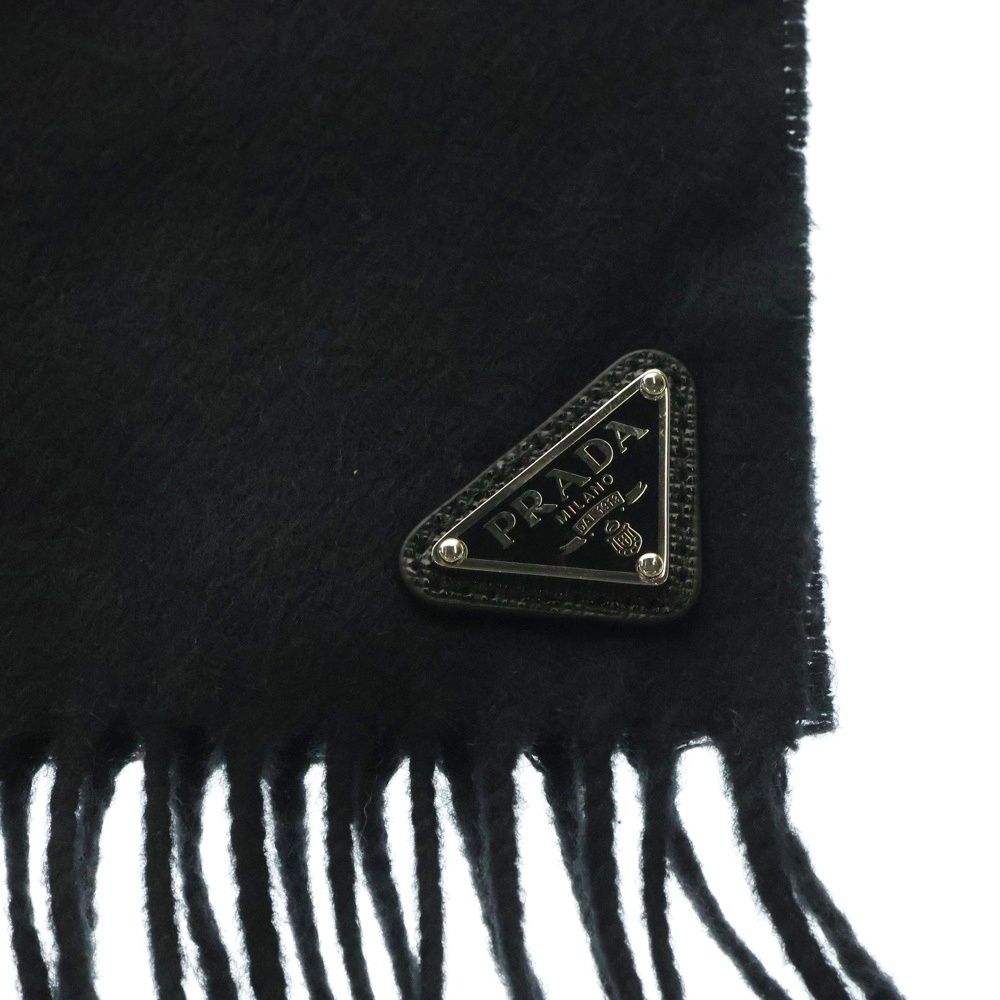 PRADA プラダ トライアングルロゴ マフラー ブラック カシミア レディース