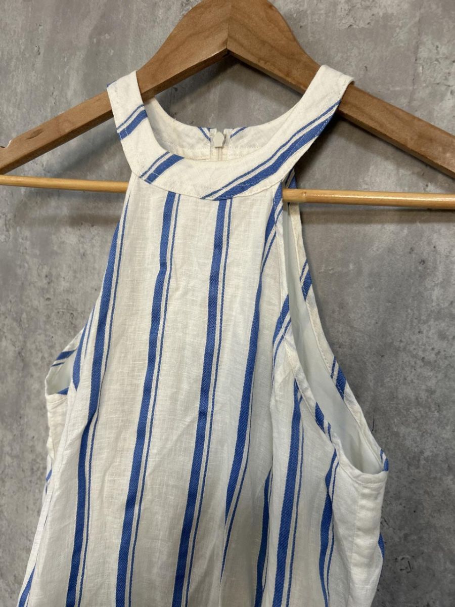 THE PAUSE ザ ポーズ リネンストライプアメスリ ワンピース sizeF 白x水色 ◆◎レディース