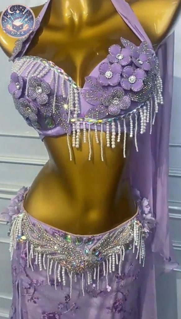 しかも送料無料 です！ ♥ ベリーダンス オリエンタル衣装 レースパープル ブラスカート オーダーメイド