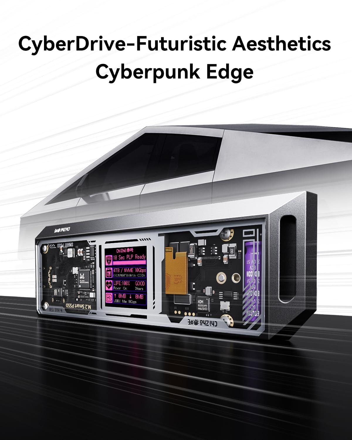 DOCKCASE - CHIZHA M.2 NVMe SSDケース USB 3.2 Gen 2 Type-C 10 Gbps IPS液晶ディスプレイと10秒 電源保護 PLP 2230 2242 2260 2280サイズのNVMe PCIeに対応す