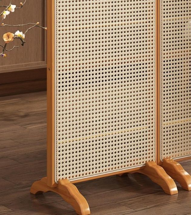 新中式リビング籐編み折りたたみ屏風可動折りたたみ復古仕切りフランス寝室遮蔽置物本棚