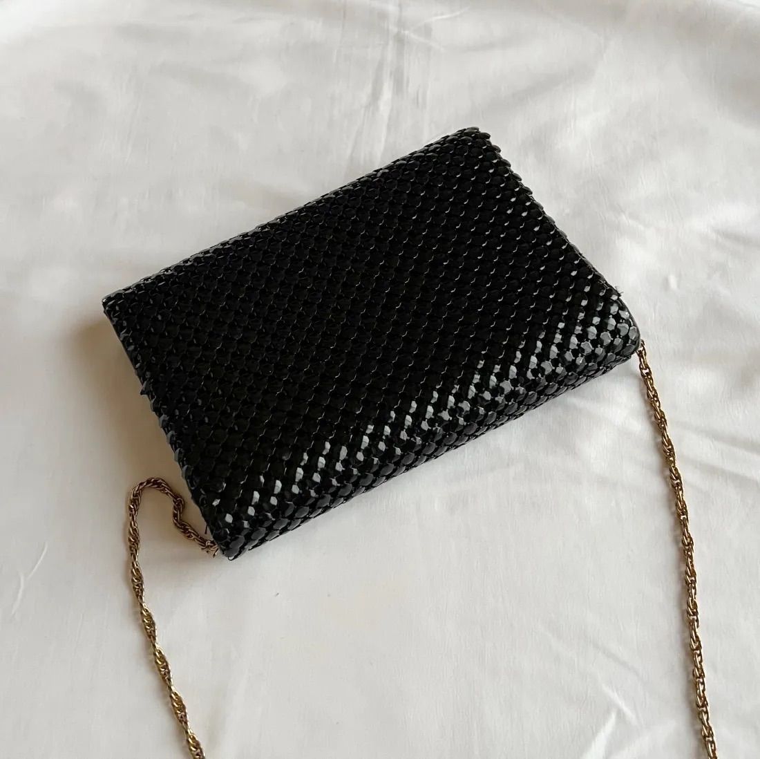 古着 80s ビンテージ 総ビーズ 黒 クラッチバック バッグパーティー 美品 シルバー レトロ ビーズ刺繡 レディースクラッチバッグ