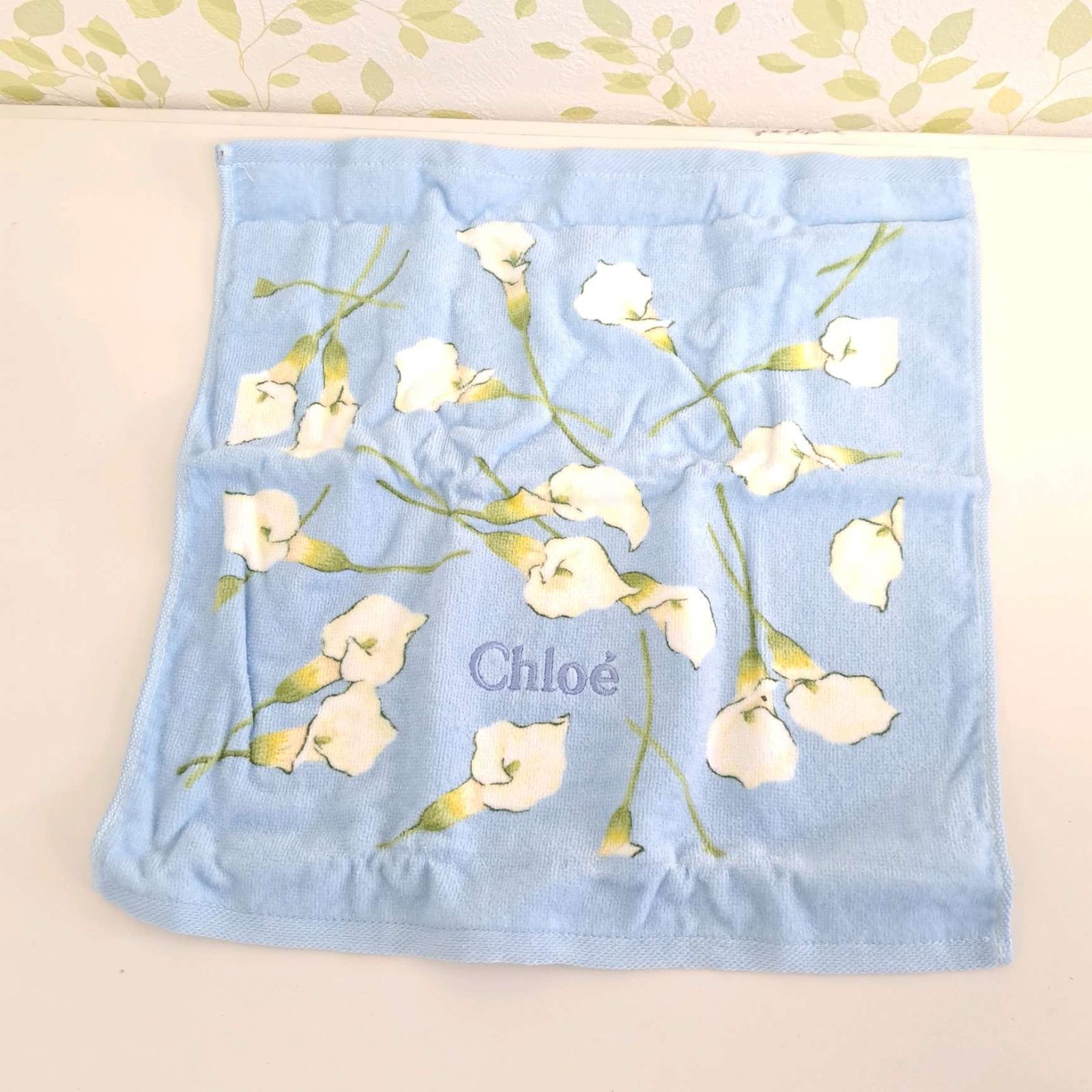 SJ29 未使用 Chloe クロエ ハンドタオル 2枚セット 花柄 水色