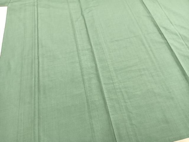 平和屋着物▽小千谷紬 単衣 色無地 薄青色 反端付き 正絹 逸品 未使用