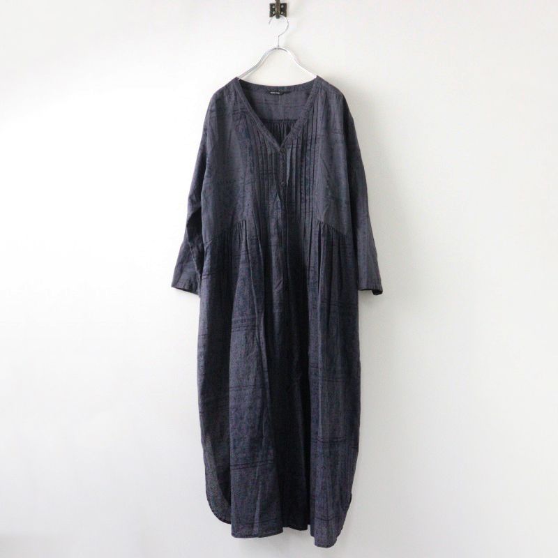 人気アイテム 定価42900円 2025SS パドカレ pas de calais ブロックプリントスクエア ワンピース 36|チャコール系 2400014418347