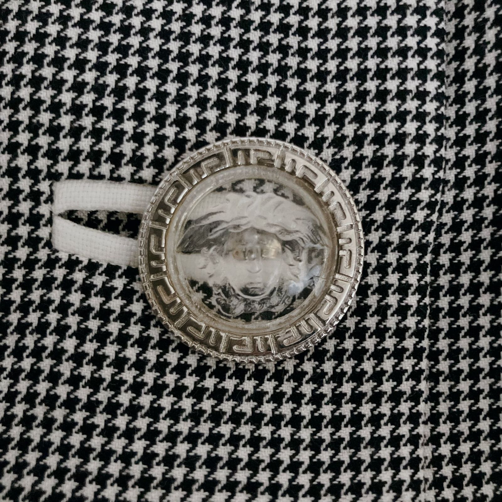 VERSACE GV VERSATILE ヴェルサーチ ジーブイ ヴァーサタイル 千鳥格子柄 セットアップ スカート スーツ ブラック ホワイト コットン size 44 L レディース MAAHADDERANG_COM