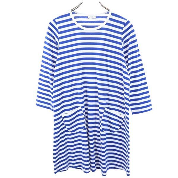 マリメッコ ボーダー 長袖 ワンピース 160 青×白 marimekko キッズ 230203 PD
