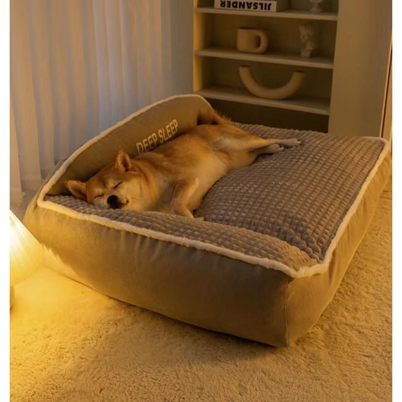 柴犬対応 ペットベッド 大型犬～中型犬用 スクエア型 高クッション 防寒対策 暖かい 冬用マット 抜群の保温性 洗える ペット用寝床 頑丈設計 滑り止め付き リビング 和室対応