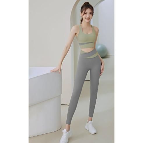 ヨガウェア トップス（M）とレギンス（S ）セット ブラトップ レギンス ヨガセット 全4色 Uネック プリント ハイ