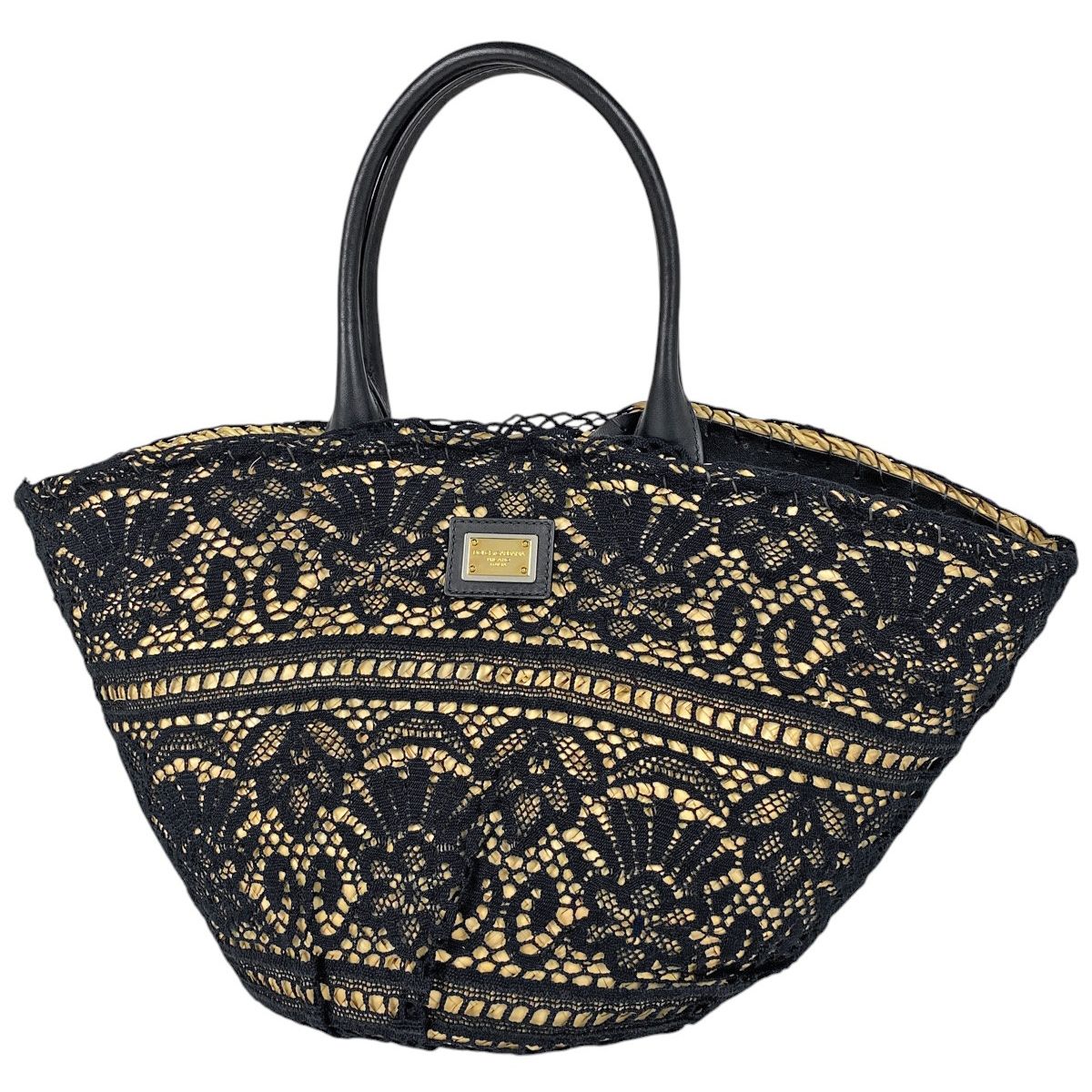 ドルチェアンドガッバーナ DOLCE-GABBANA ロゴ レース トートバッグ カゴバッグ 刺繍 トートバッグ ストロー ブラック レディース
