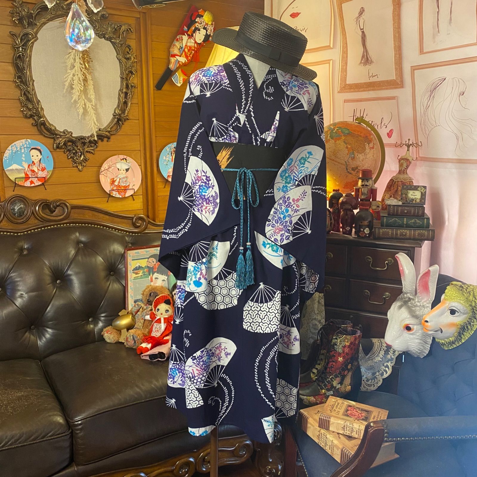 浴衣ドレス リメイク品 和洋折衷 浴衣 リメイク ワンピース ドレス レトロ 古着 和