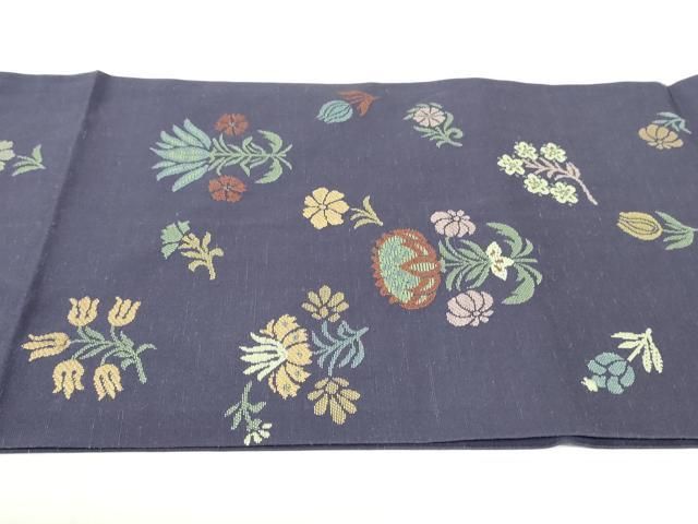 平和屋着物○西陣 川島織物 九寸名古屋帯 七宝花唐草横段文 象牙色