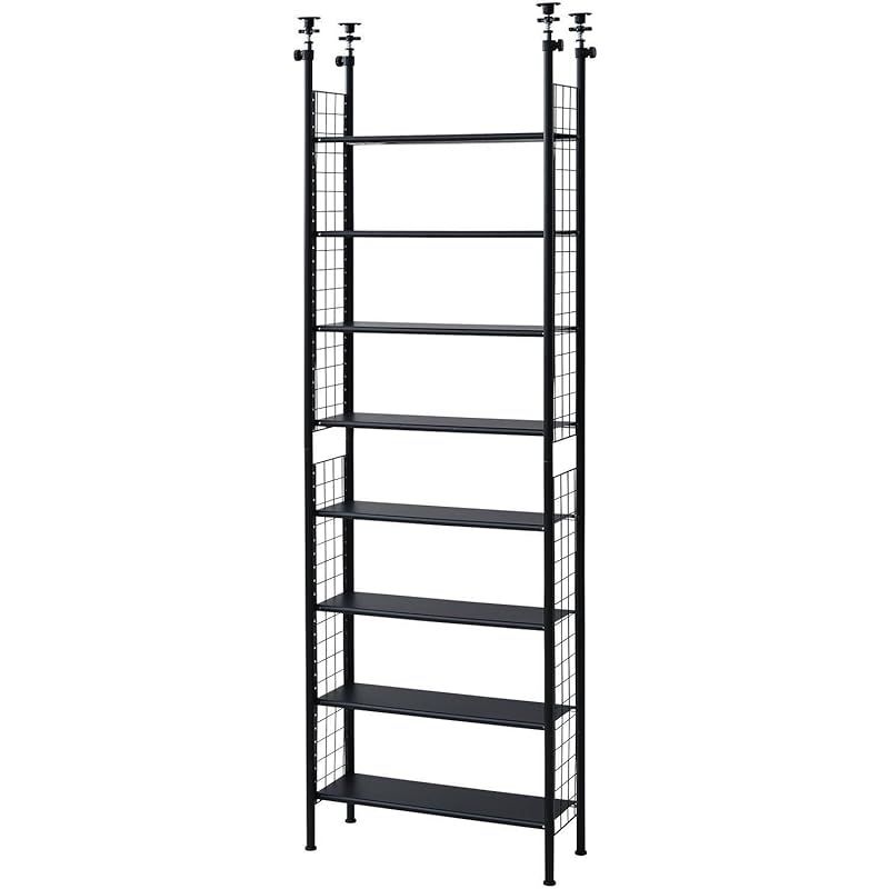 [山善] フリーラック (突っ張り) スリム 幅63×奥行25×高さ209-282cm 棚板耐荷重10kg 棚板の高さが変えられる 壁面収納 本棚 組立品 ブラック/ブラック STR-608(BK/BK) 0