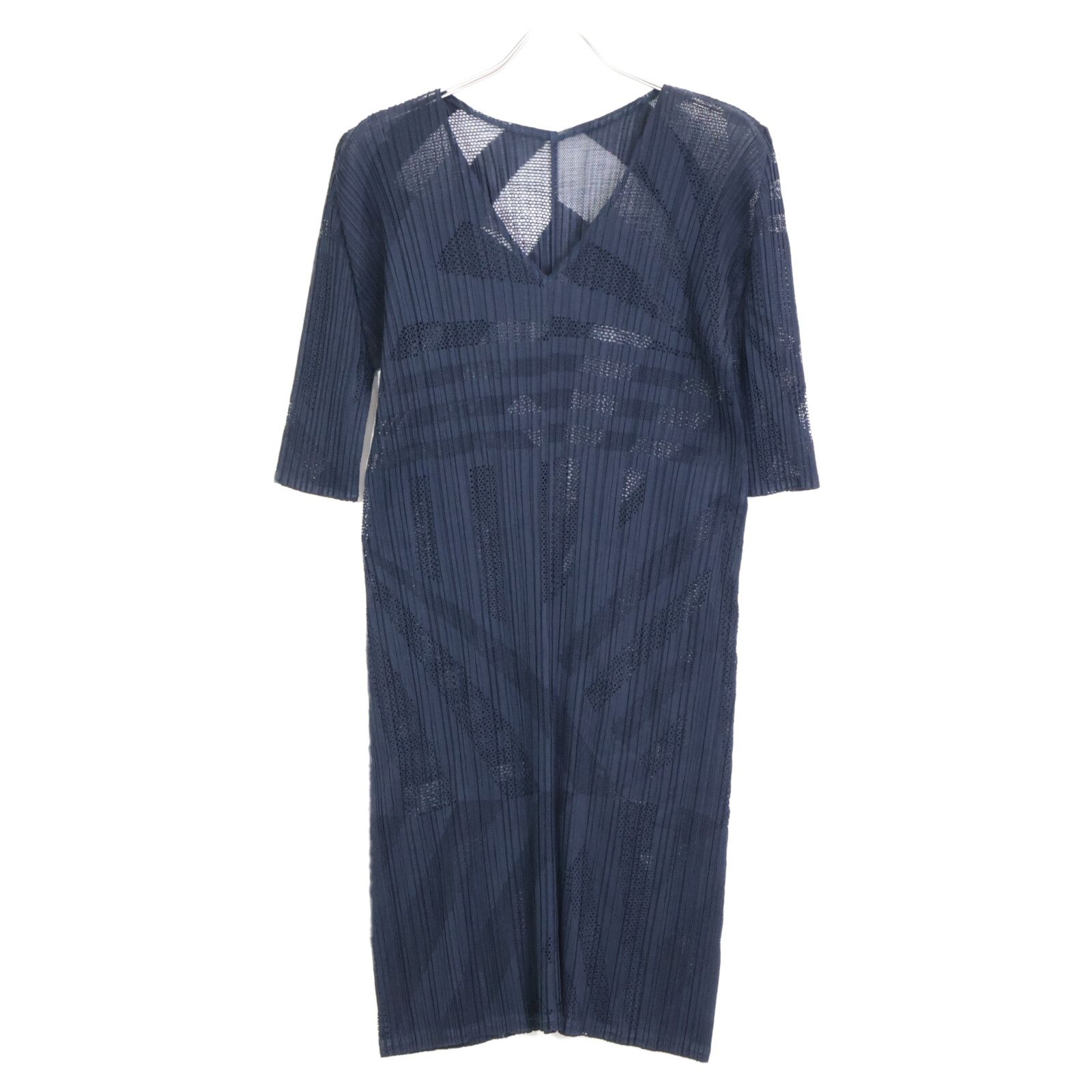 PLEATS PLEASE プリーツプリーズ 20SS PP01-JT723 ﾈｲﾋﾞｰ ﾌﾟﾘｰﾂ ｶｯﾄﾜｰｸ ﾊｰﾌｽﾘｰﾌﾞ ﾁｭﾆｯｸ 3