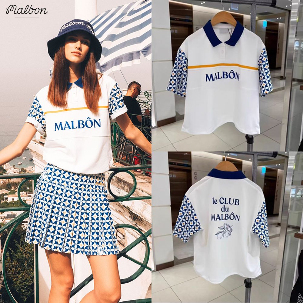 韓国 MALBON ゴルフウェア レディース 半袖ポロシャツ 花柄 ファッション 薄手 スポーツ 速乾 通気性