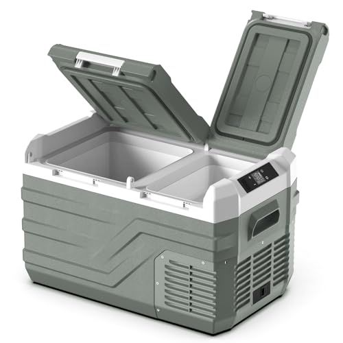 Alpicool 車載冷蔵庫 2室 23L ポータブル冷蔵庫 独立温度制御 2フタ開き 大容量 急速冷凍 -20℃?20℃ 静音 3WAY電源対応 DC12V|24V AC100V 車載冷蔵冷凍庫 車載家庭両用 省エネ 低電圧保護 トラック 車中泊 キャンmp