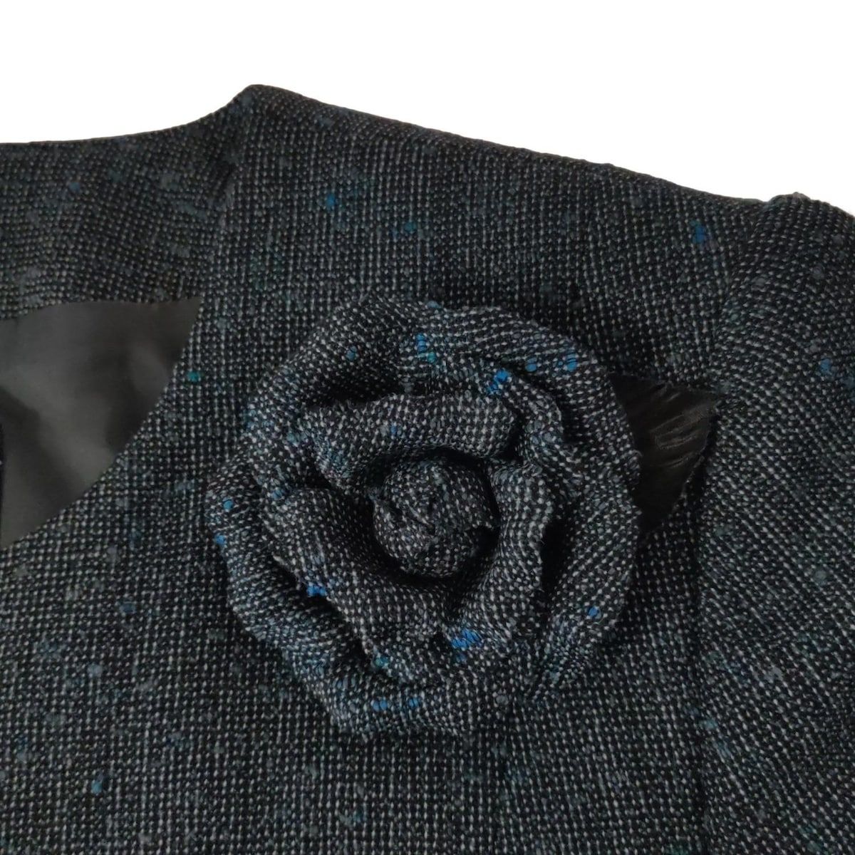  Leilian レリアン スカートスーツ レディース - ブルー×黒×白 ツイード コサージュ付き スーツスカート ビジネススーツ