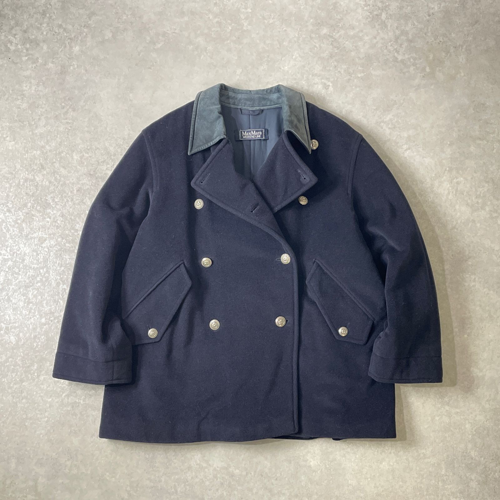 Max Mara WEEKEND LINE レザーカラー ウール ハーフコート ITALY製 