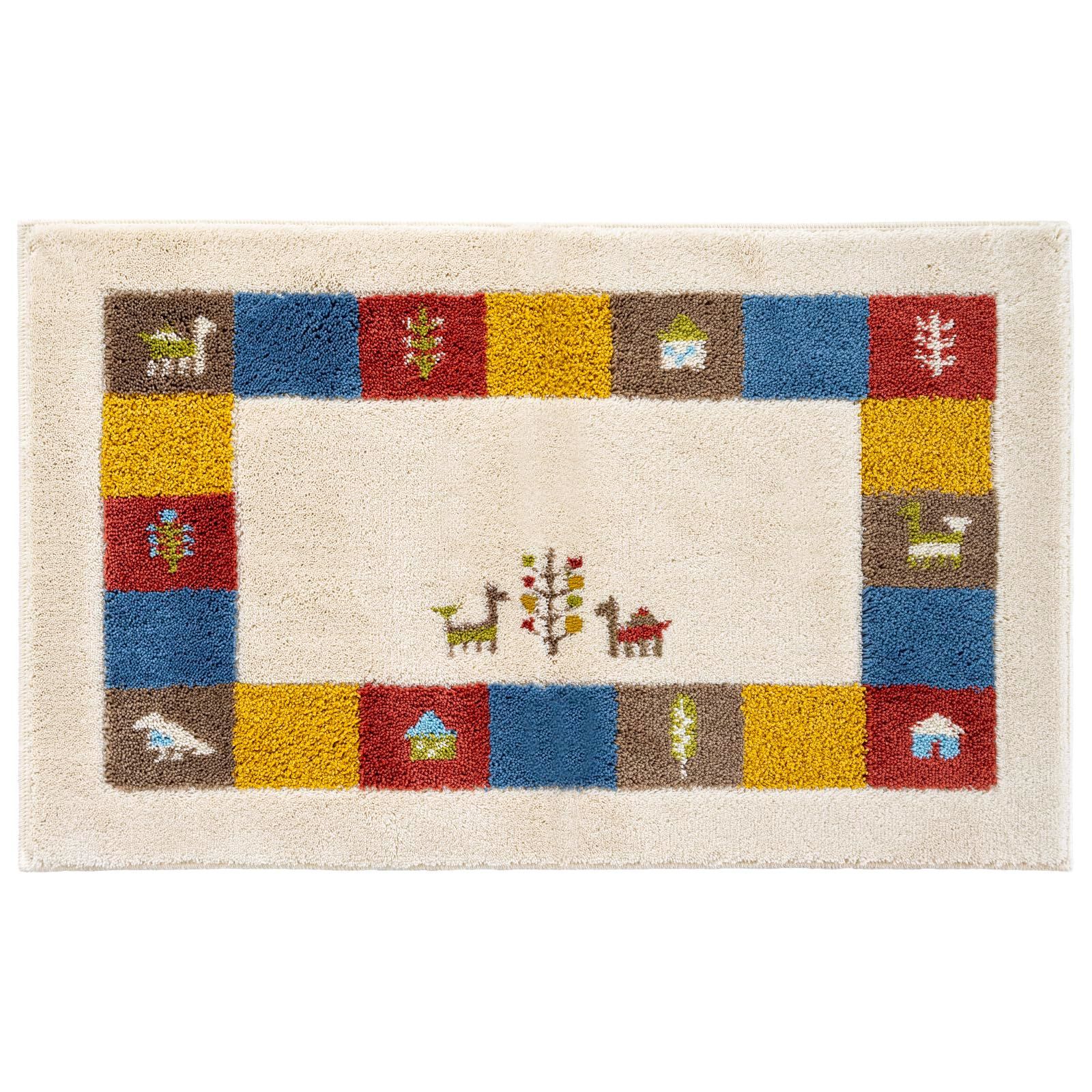 Color:ベージュ(シエラ)_Size:45 x 75 cm (長方形)_Style:玄関マット オカ(OKA) コーナー吸着玄関マット シエラ 約45cm×75cm ベージュ(ギャッベ柄 ギャべ柄 エスニック アジアン 抗菌 防臭 洗える 屋内 ず