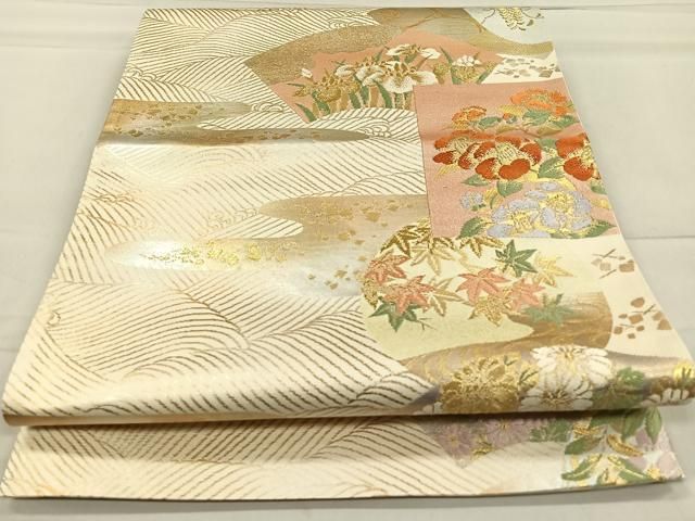 平和屋着物◎西陣 じゅらく謹製 六通柄袋帯 地紙草花文 金糸