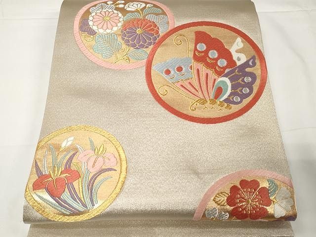 平和屋着物●西陣　六通柄袋帯　唐織　舞蝶花丸文　金銀糸　証紙付き　上代32万　正絹　逸品　未使用　CAAX9246yk 平和屋着物○西陣 六通柄袋帯 唐織 舞蝶花丸文 金銀糸 証紙付き 上代32