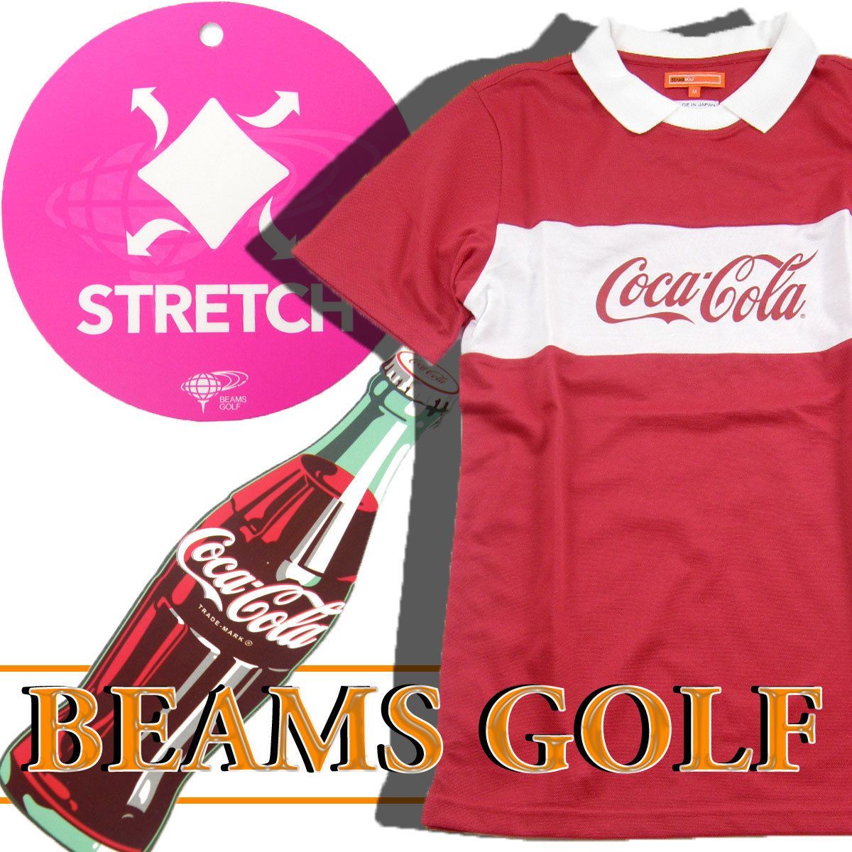 【新品】 BEAMS GOLF × Coca Cola / ビームスゴルフ × コカ・コーラ半袖 ポロシャツ 日本製 鹿の子 Tシャツ カットソー コカコーラ 赤 レッド ビームス ゴルフウェア ゴルフシャツ 春夏