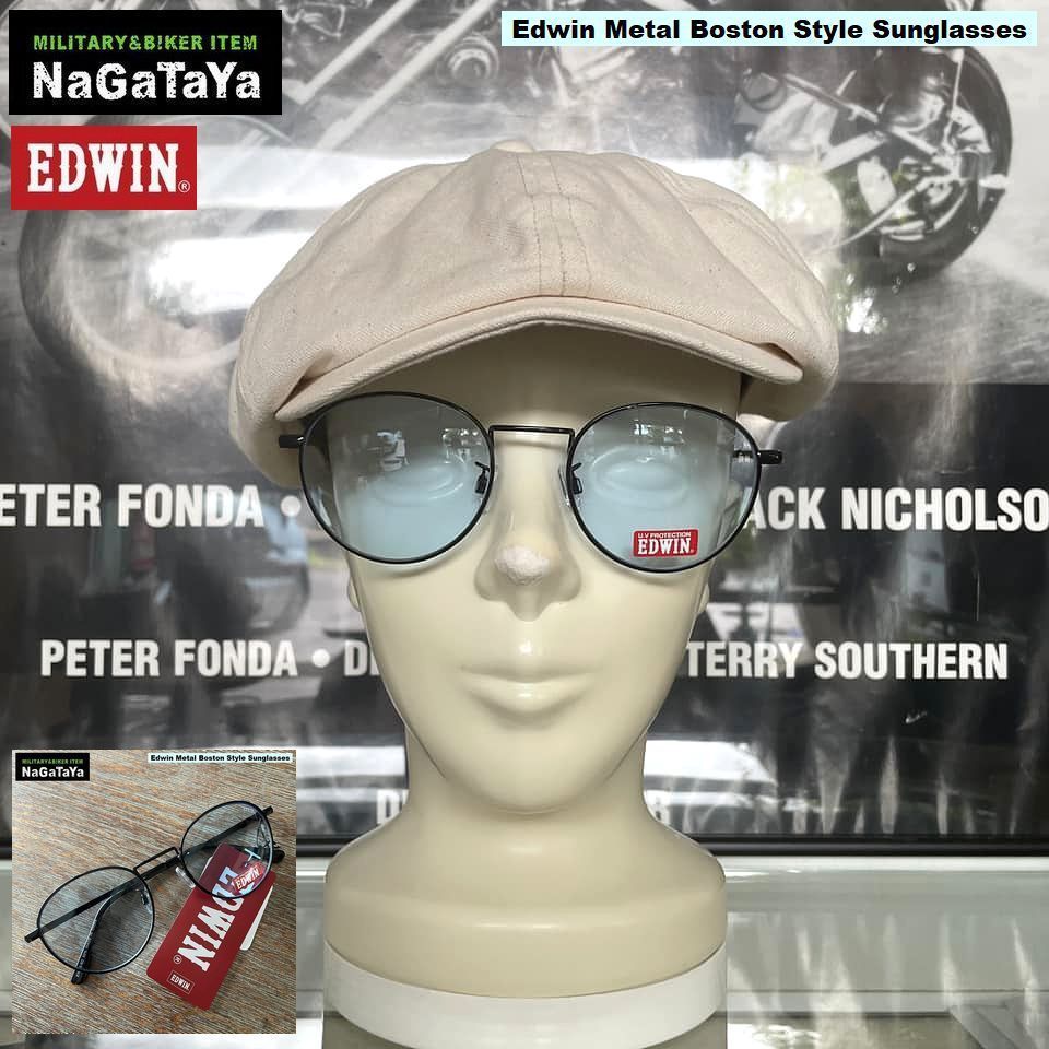 EDWIN エドウィン メタル ボストン型 サングラス EW-15 ブラック×アクアブルー ストリート ミュージシャン SUNGLASSES 眼鏡  メガネ 色付き 男女兼用 - ミリタリーバイカーのNaGaTaYa - メルカリ