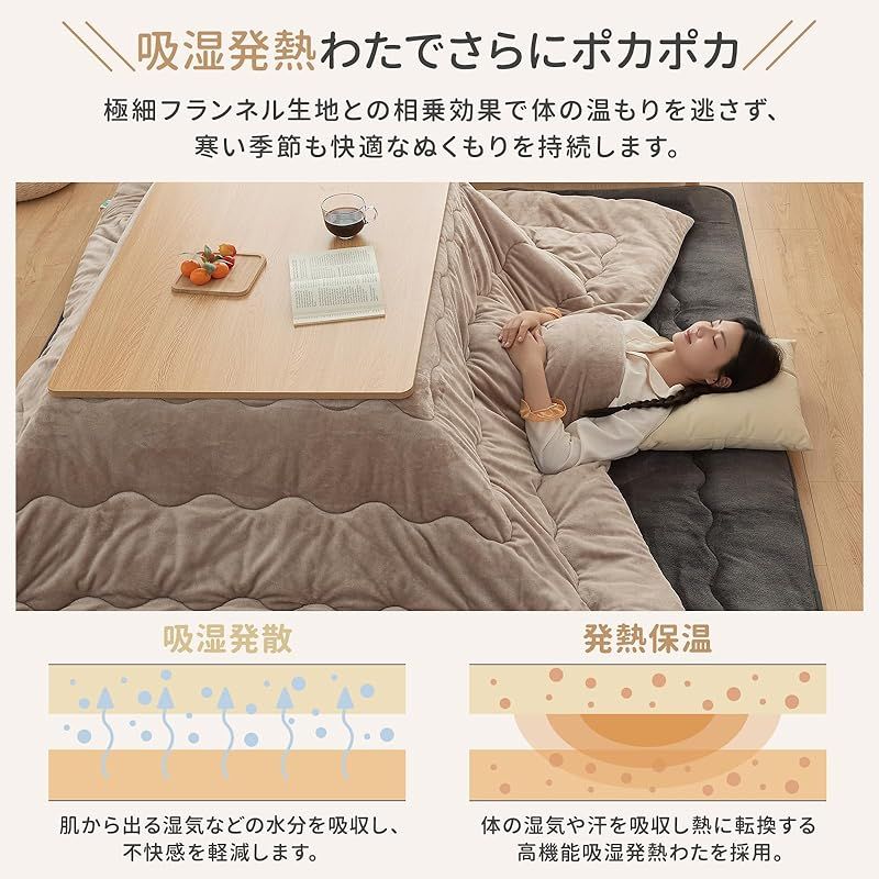 Housecover こたつ布団 長方形 190×240cm コタツ布団 単品売り こたつふとん 火燵布団 こたつ掛け布団 フランネル 冬用 厚手 吸湿発熱わた 蓄熱 リバーシブル両面使える 洗える 抗菌防臭防ダニ SEK衛生認証 静電気防止 撥水加工 毛 1 MARWIL-DEMENAGEMENTS_CH
