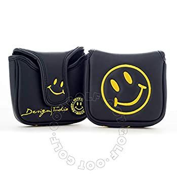 19th Hole Custom Shop スマイルフェイス ゴルフ ハイモイ マレット パターヘッドカバー、ヒールシャフト、ブラック、ヘッドカバー