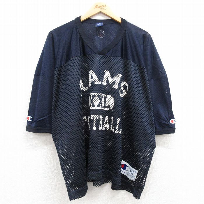 XL/古着 チャンピオン champion 半袖 ビンテージ フットボール Tシャツ メンズ 90s NFL セントルイスラムズ 大きいサイズ メッシュ地 Vネッ
