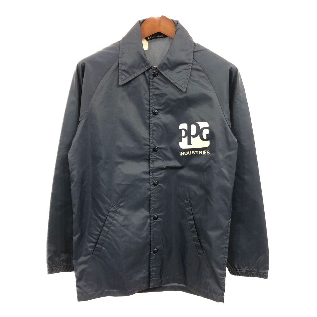 70年代 Champion チャンピオン ナイロン コーチ ジャケット ワンポイント ヴィンテージ ランタグ ネイビー (メンズ SMALL) 中古 古着 Q7772